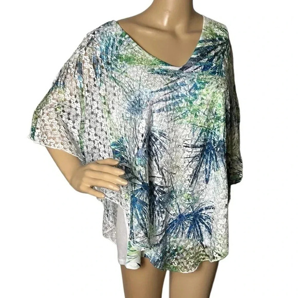 Sheer , Lace ,V neck   3/4  batwing sleeve poncho Blouse,NWT multicolor - Picture 1 of 12